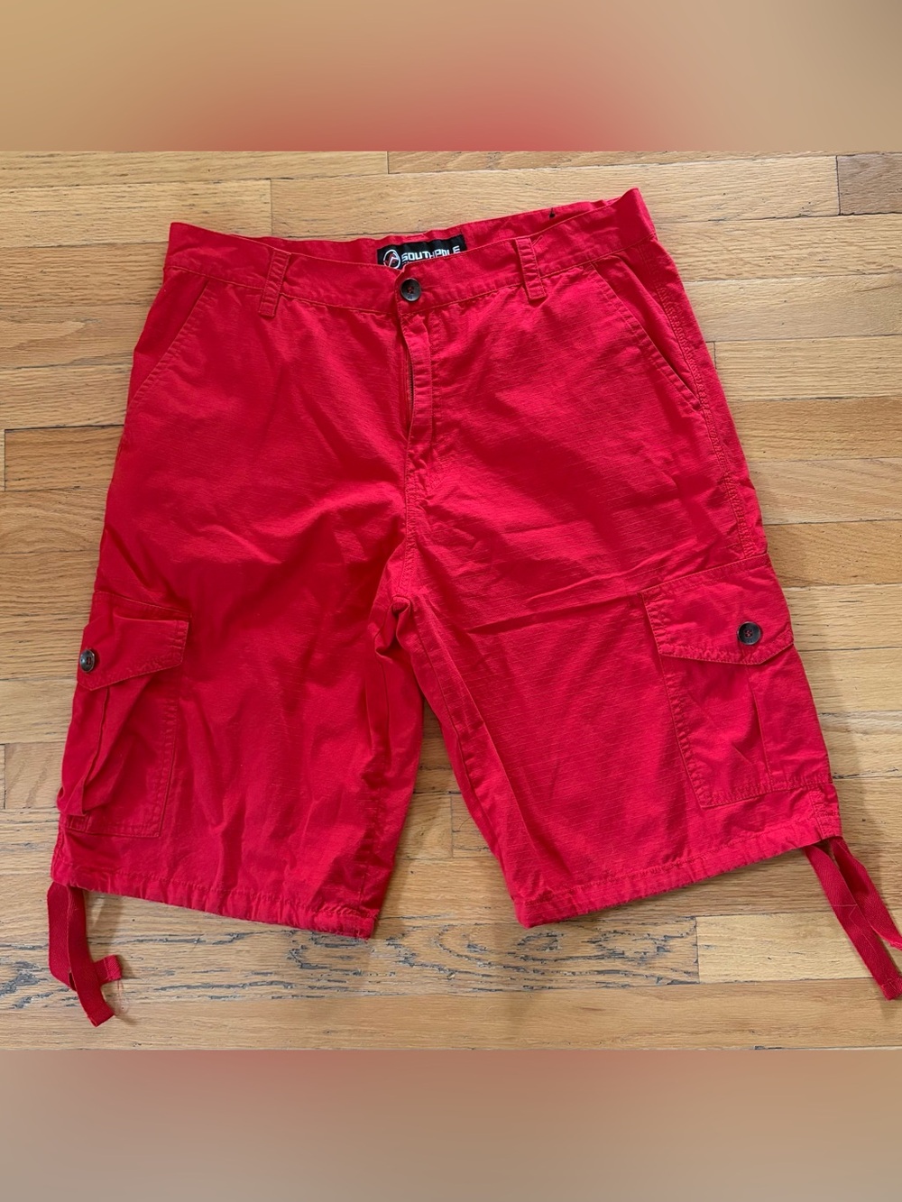 Southpole Red Ripstop Y2K Cargo Shorts with Drawstring Hem – Size 34